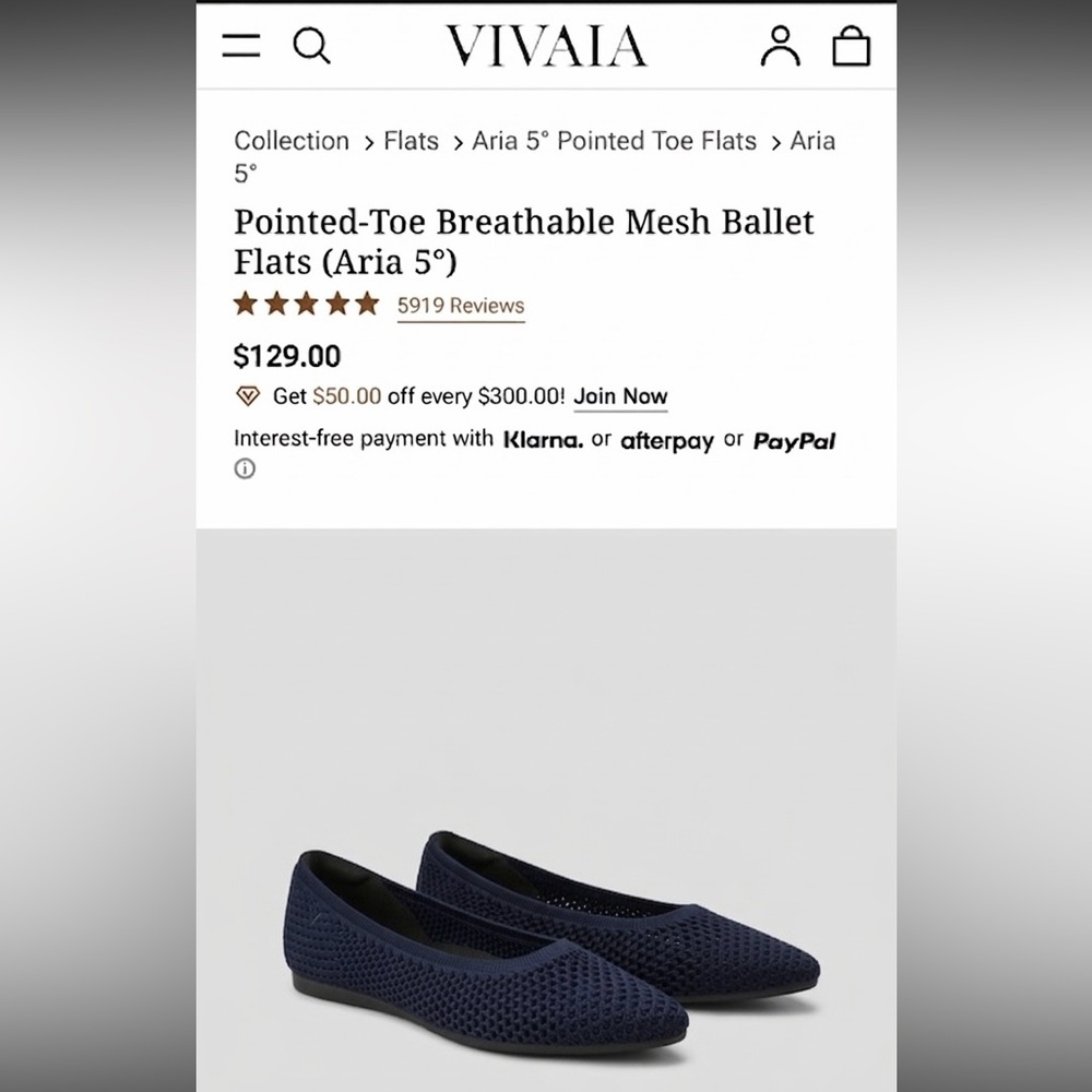 VIVAIA Pointed-Toe Breathable Mesh Ballet Flats (Aria 5°) in Navy, Size EU 37.5 - Picture 12 of 15